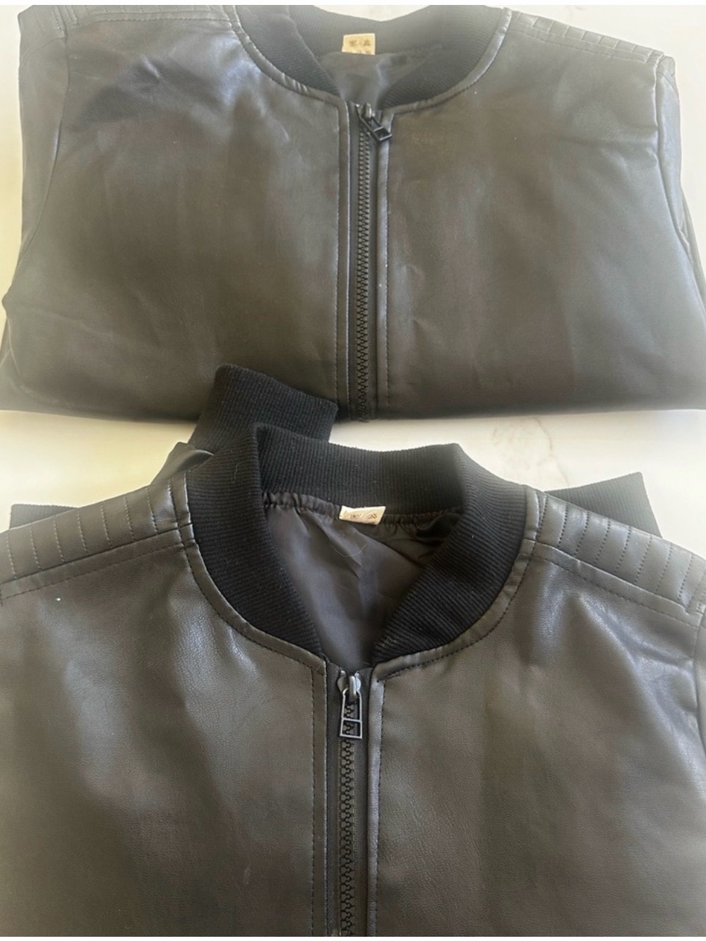 Kids Black Faux Leather Bomber Jacket - Classic Rib Collar